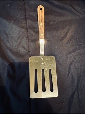 Vintage Robinson Stainless Steel Slotted Turner Spatula with Wood Handle